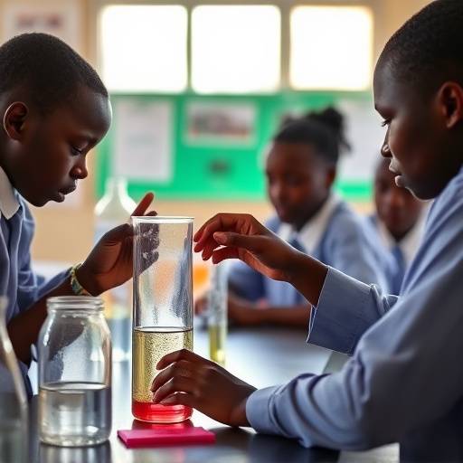 A science experiment being conducted in a secondary school laboratory in Uganda