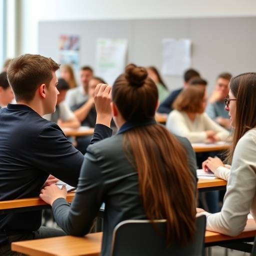 Image of a group of students debating in a classroom setting, representing critical thinking