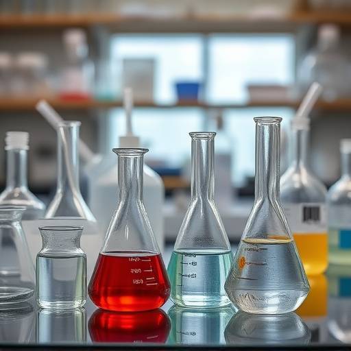 Laboratory setting with beakers and scientific equipment