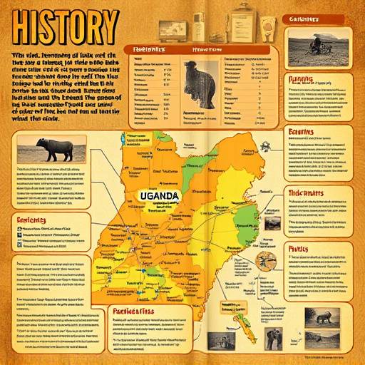 Open textbook on Ugandan history with a map of Uganda in the background